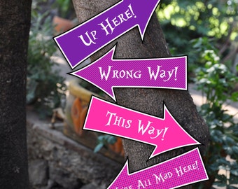 Alice in Wonderland & Mad Hatter inspired Tea Party pdf printable Hot Pink and Purple Arrow Signs / this way Photo Prop INSTANT DOWNLOAD