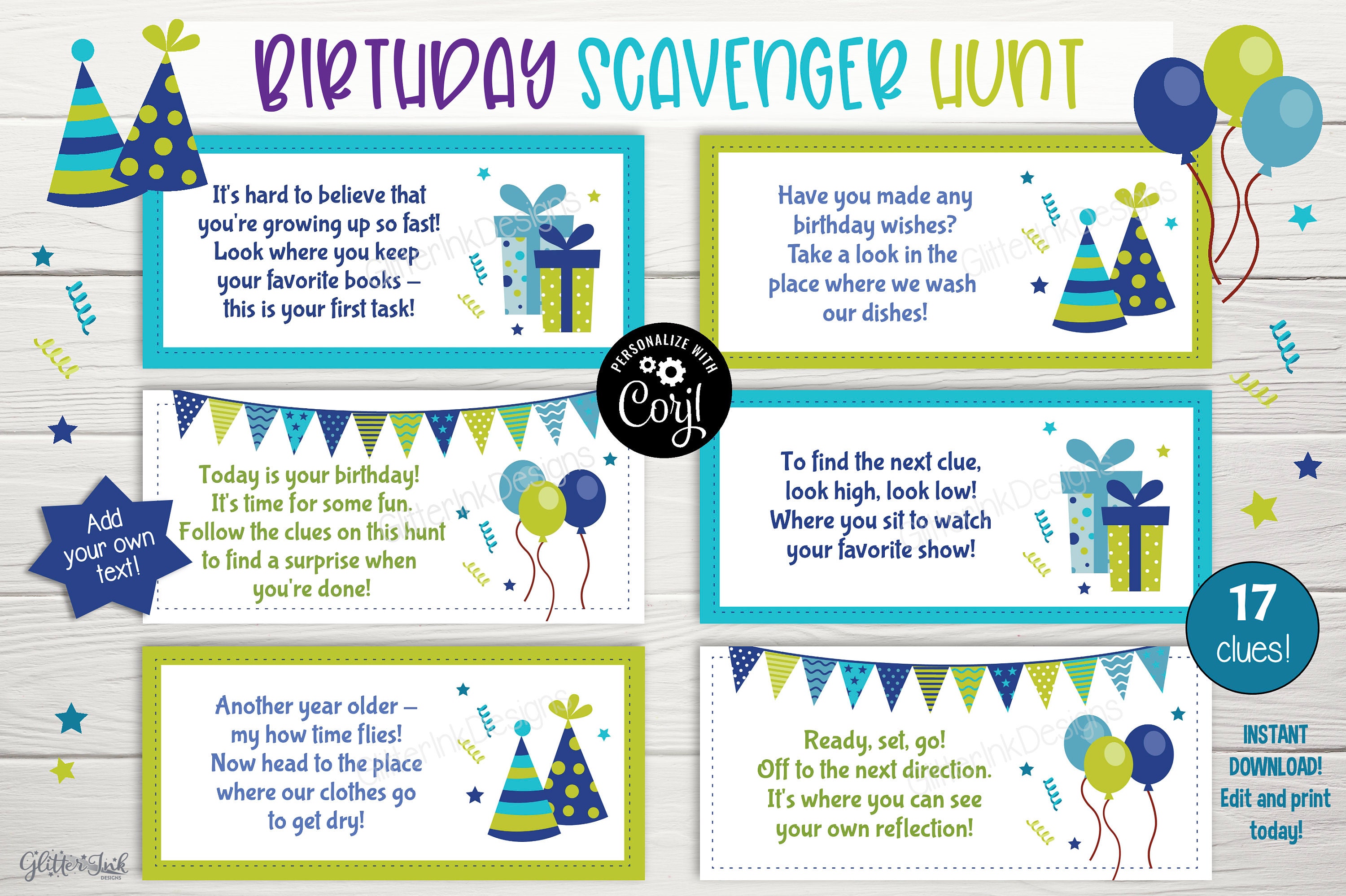 Birthday Scavenger Hunt for Kids / Birthday Party Treasure Hunt Clues ...