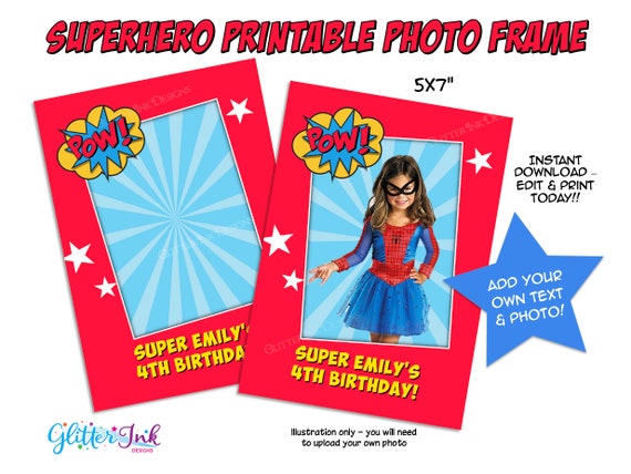 Super Hero Printable Photo Frame Thank You Card Superhero Party Super Hero Printable Photo Frame Thank You Card Superhero Party