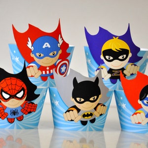 Super Hero party printable cupcake wrappers & flash cupcake toppers / Superheroes party favors / Flying superhero party decorations digital