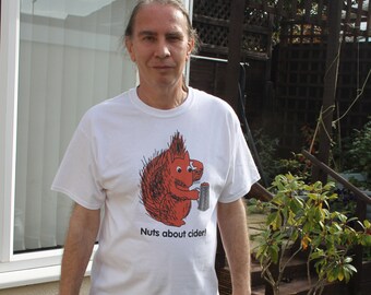 Men's T. shirt, Nuts About Cider Squirrel T-Shirt, Organic, Unisex, Loose fit, Fun Fair Wear T-Shirt