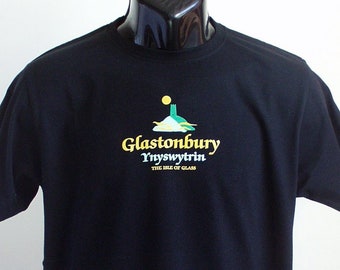 Organic cotton Men's Black T shirt - Glastonbury in Somerset England Tshirt-Eco friendly-Unique graphic