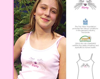 Girls Quirky Organic CAMISOLE Cotton Strapped Pink or White