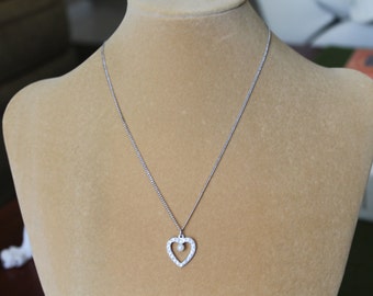 All Heart in Sterling Silver with CZs All Around the Heart and a Pearl in the Center, Lovely Delicate Heart Necklace,Heart with Crystals.