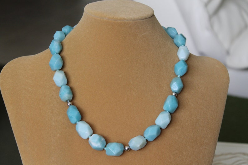 ON SALE Chalcedony Necklace of Hand Knotted Asymmetrical Beads with Sterling Silver Beads and Findings birthday graduation all occasion gif