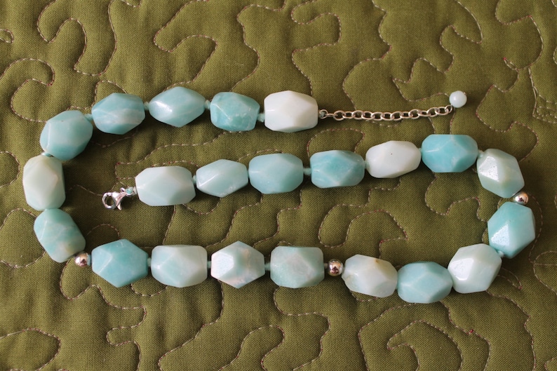 ON SALE Chalcedony Necklace of Hand Knotted Asymmetrical Beads with Sterling Silver Beads and Findings birthday graduation all occasion gif