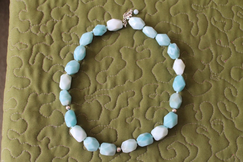 ON SALE Chalcedony Necklace of Hand Knotted Asymmetrical Beads with Sterling Silver Beads and Findings birthday graduation all occasion gif