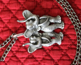 JJ Jonette's Two Charging Pewter Elephants, Figural brooch, Pewter, Christmas gift, Birthday gift, Animal Rights advocate's, African animal