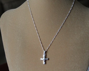 Sterling Silver Cross with an Abalone Center on an 18 Inch Sterling silver Figaro Chain, Christmas gift, Easter gift, Birthday gift, abalone