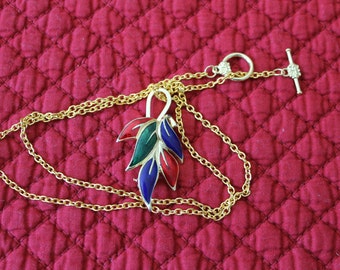 Gold Plated Leaves with Red, Green and Blue Enamel, welcome Fall or Autumn, Beautiful deep colors, Thanksgiving birthday, Christmas birthday