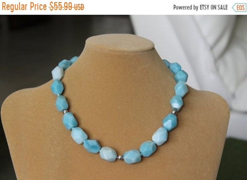 ON SALE Chalcedony Necklace of Hand Knotted Asymmetrical Beads with Sterling Silver Beads and Findings birthday graduation all occasion gif