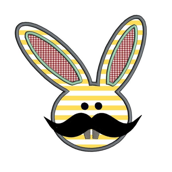 Easter Bunny Rabbit with Mustache APPLIQUE. Instant download Machine Embroidery Design Digitized File 4x4 5x7 6x10