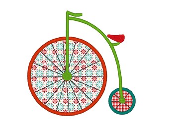 Penny Farthing Vintage Old Bicycle APPLIQUE. Machine Embroidery Design Digitized File