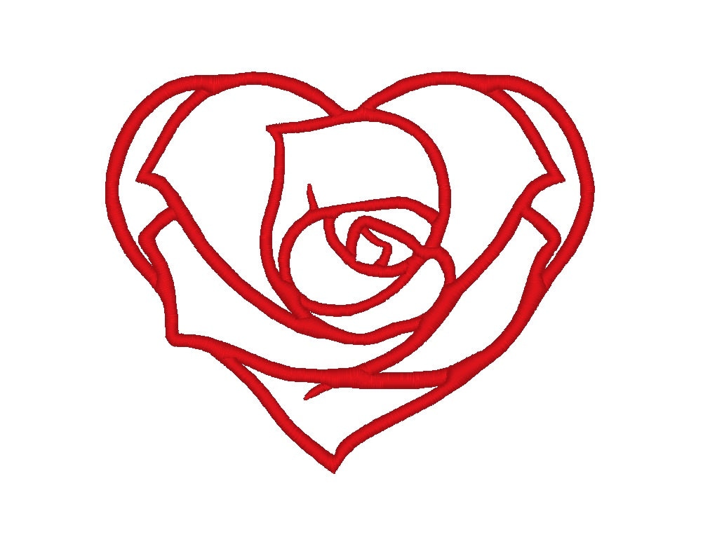 Elegant Rose in Heart Valentine Outline INSTANT DOWNLOAD. - Etsy