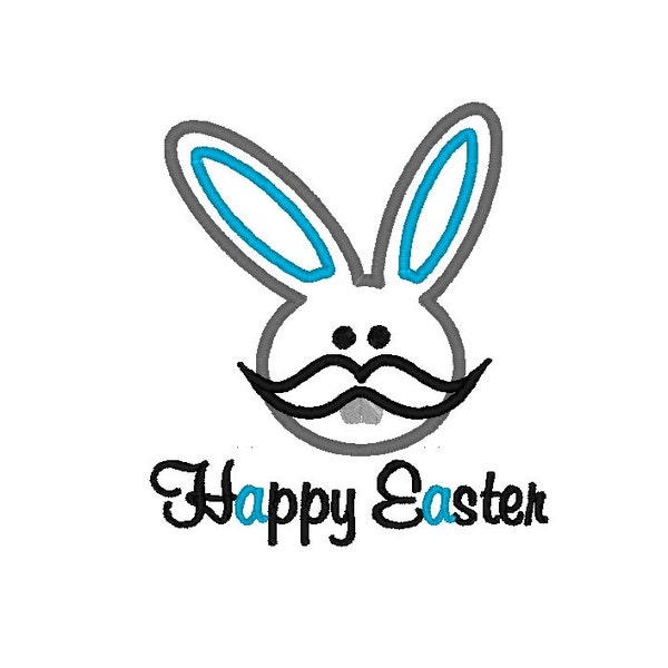 Happy Easter Bunny Rabbit with Mustache APPLIQUE. Machine Embroidery Design Digitized File 4x4 5x7 6x10