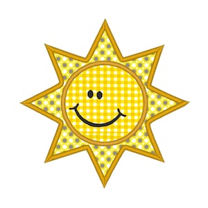 Schattige jongen zon zonneschijn glimlach smiley appliqué. Machine borduurwerk ontwerp direct downloaden gedigitaliseerd bestand 4 x 4 5 x 7 6 x 10