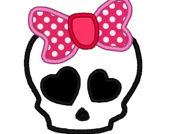 Cute Girly Skull with Big Bow Applique. INSTANT DOWNLOAD Machine Embroidery Design Digitized File 4x4 5x7 6x10