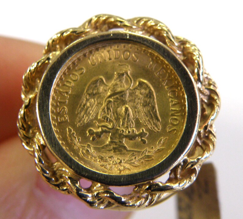 1945 Mexican 2 Pesos Gold Coin Ring Set in 14k Gold mount Etsy