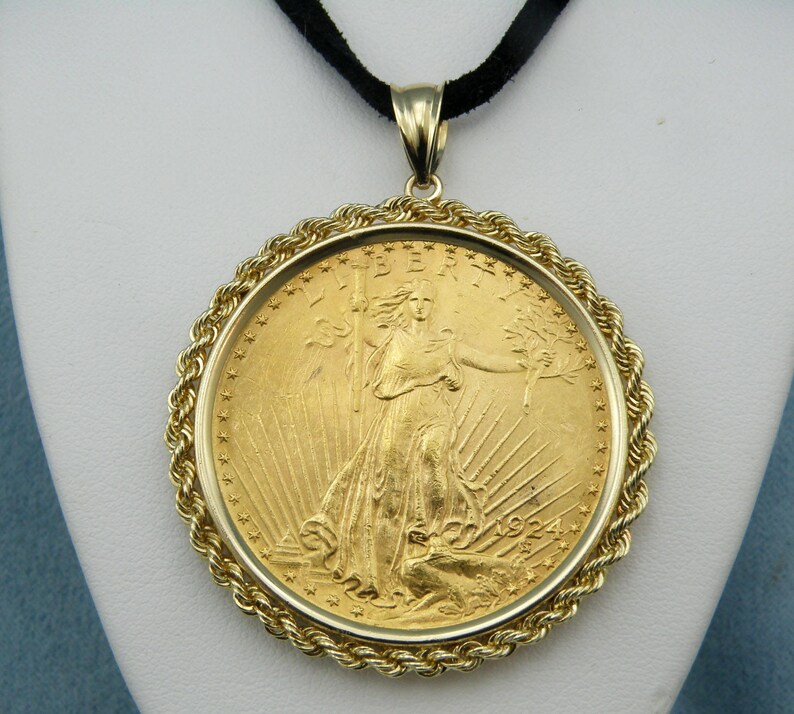 1924 20dollar Saint Gaudens Double Eagle Gold Coin Pendant 14k Yellow Bezel Sku P 1217