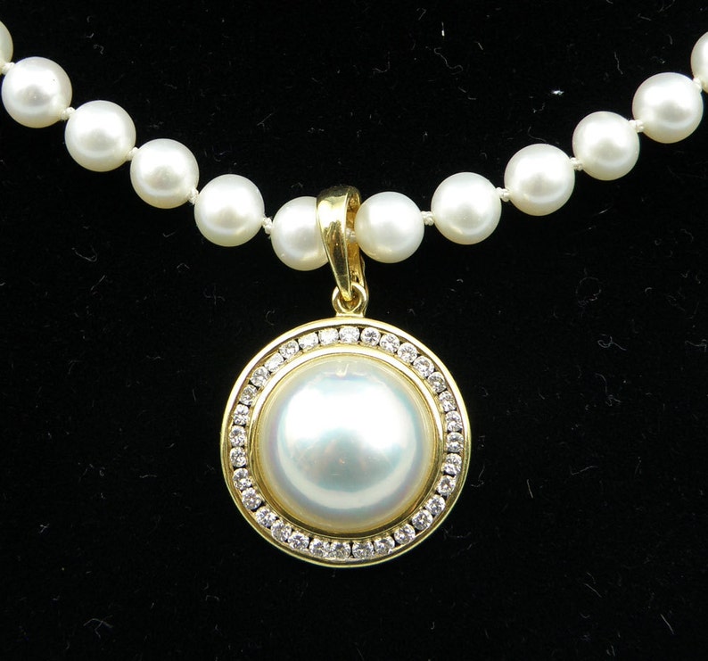 Vintage 15mm Mabe Pearl w/Diamond Enhancer/SlideSet Etsy