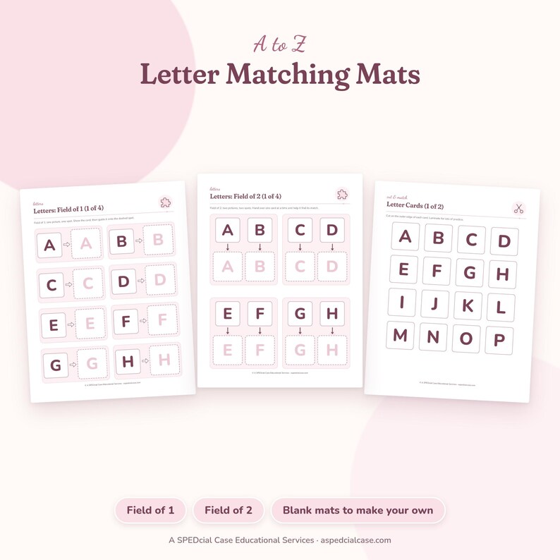 Errorless Matching Activities, Colors Shapes and Letters, Field of 1 and 2 Matching Mats, Preschool Printable, Special Education, Editable image 3