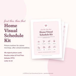Home Visual Schedule Kit, 48 Picture Cards, First Then Board, Morning Bedtime Routine Chart, Editable Printable, Autism Visual Aids
