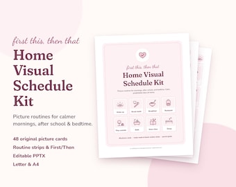 Home Visual Schedule Kit, 48 Picture Cards, First Then Board, Morning Bedtime Routine Chart, Editable Printable, Autism Visual Aids
