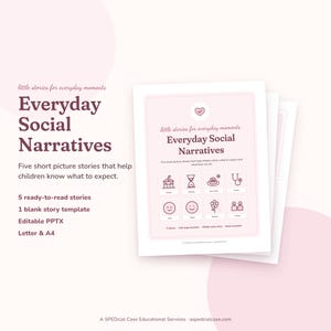 Narrativa social cotidiana para niños, 5 cuadernillos de cuentos ilustrados, Espera, Visita al médico, Grandes emociones, Material imprimible editable, Imágenes sobre autismo imagen 1