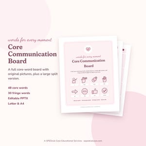 Core Word Communication Board, Low Tech AAC Printable, 48 Core Words, Fringe Word Cards, Color Coded, Editable, Autism Visual Support