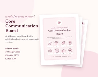 Core Word Communication Board, Low Tech AAC Printable, 48 Core Words, Fringe Word Cards, Color Coded, Editable, Autism Visual Support