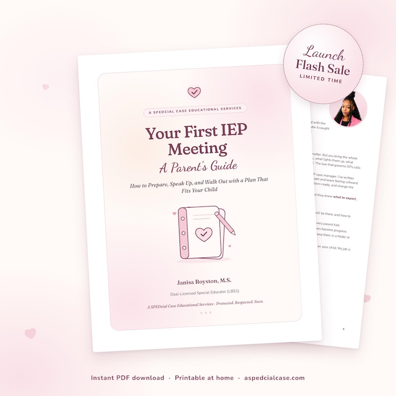 Your First IEP Meeting Parent Guide, Special Education Ebook, Word-for-Word Scripts, Fillable Worksheets, Meeting Checklist, Printable PDF Bild 1