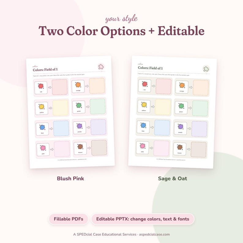 Errorless Matching Activities, Colors Shapes and Letters, Field of 1 and 2 Matching Mats, Preschool Printable, Special Education, Editable image 5