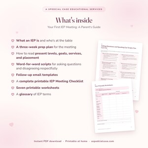Your First IEP Meeting Parent Guide, Special Education Ebook, Word-for-Word Scripts, Fillable Worksheets, Meeting Checklist, Printable PDF Bild 2