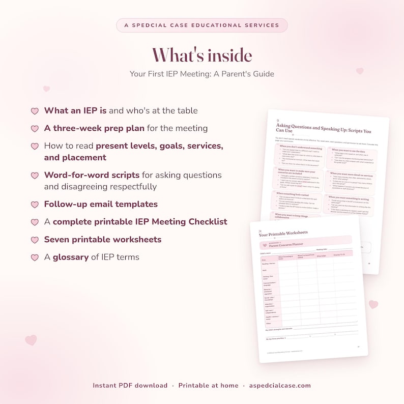 Your First IEP Meeting Parent Guide, Special Education Ebook, Word-for-Word Scripts, Fillable Worksheets, Meeting Checklist, Printable PDF Bild 2