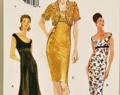 Retro Vogue Pattern 9852 Off-Shoulder Deep Scoop Neck Close Fitting Party Dress PLUS Sz 18-22 Uncut FF Evening Gown w Bolero Sew Patterns
