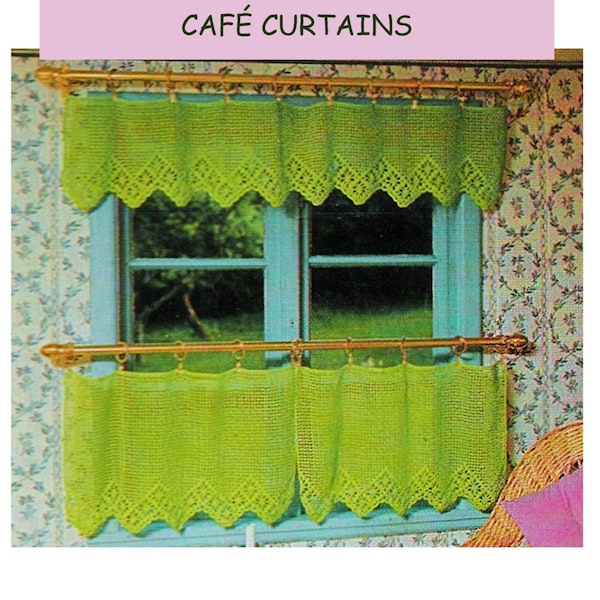 Digital Download Vintage Crochet Cottage Curtains Pattern - Shabby or Country Crochet Cafe Curtains PDF Pattern with BONUS Potholder Pattern