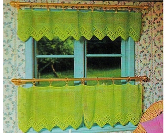 Digital Download Vintage Crochet Cottage Curtains Pattern - Shabby or Country Crochet Cafe Curtains PDF Pattern with BONUS Potholder Pattern