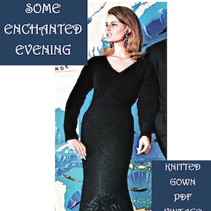Digital Download MOD 60&#39;s Knitted Evening Gown w Ostrich Plume Flounce - Vintage Elegance Knitted Party Dress PDF Pattern Knitting Supply