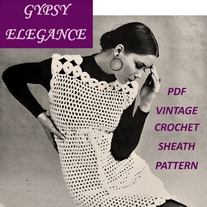 Digital Download MOD Crocheted Mini Sheath Dress Pattern Sz Bust 32-40 Vintage PDF Crochet Dress Pattern File Crochet Supply Crochet Pattern