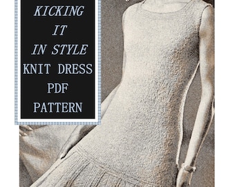 Digital Download Knitted Drop Waist Kick Pleat Dress Pattern - 60's Era Crinkle Texture Knit Dress PDF Pattern Knitting Supply Craft Supply