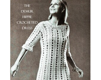 Digital Download FAB 60&#39;s Crocheted Hippie Dress Pattern - Sz 10-16 Flower Child Era Dress PDF File Crochet Pattern Crochet Supplies