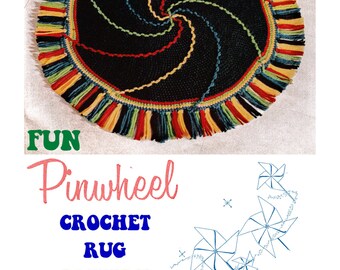 Digital Download Mid Century Crocheted Rug Pattern Delightful Pinwheel Design Scatter Rug PDF Crochet Pattern Craft Supplies Crochet Supply
