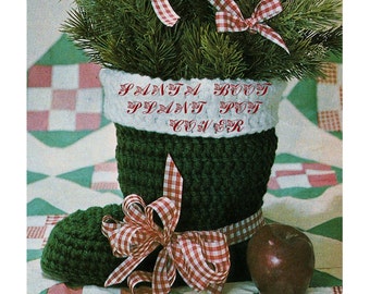 Digital Download Christmas Crochet Santa's Boot Pattern - Crocheted Decorative Potted Plant Cover PDF Crochet Pattern File Crochet Supplies
