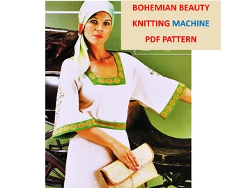 Digital Download Knitting MACHINE Pattern Bohemian Era Dress - Sz 8-14 Vintage MACHINE Knitting PDF Pattern File Knitting Supplies