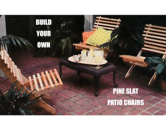 Digital Download 70's Woodworking Pine Slat Patio Chair Plans Pattern - Vintage Minimalist Outdoor Furniture Pattern Plans Instructions