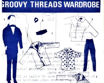 Fabulous Find Ken's Groovy Threads Wardrobe from 1971 Sew Simple Pre-Cut Fabric Outfits w Primer and Instructions RARE Doll Making Sewing