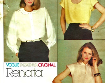 Vintage 70's Vogue Designer Original Pattern 2541 RENATA Sz 10 Uncut FF with LaBeL Romantic Soft Flowy Blouse in 3 Views High Fashion Sewing