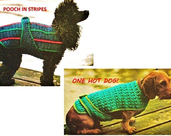 2 Digital Download Crochet Dog Coat Patterns - Doggy Fashion Crocheted Sweater Jackets PDF Pattern File Crochet Supplies Crochet Patterns