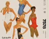 Retro 80's McCall's Pattern 7578 Sexy One Piece Swimsuit in 4 Views Sz 6-10 Uncut FF Vintage Strectch Knit Only Bathing Suit Sewing Patterns