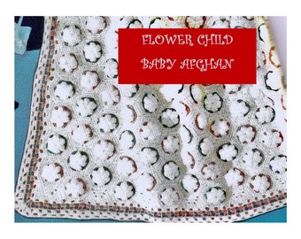 Digital Download 50's Crochet Baby Afghan Pattern - Vintage Puff Flower Power Stitch Baby Blanket PDF Crochet Pattern Crochet Supplies